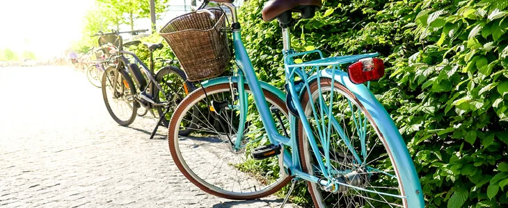 Scenic picture of bicycles by a road