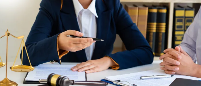 A lawyer speaks to client